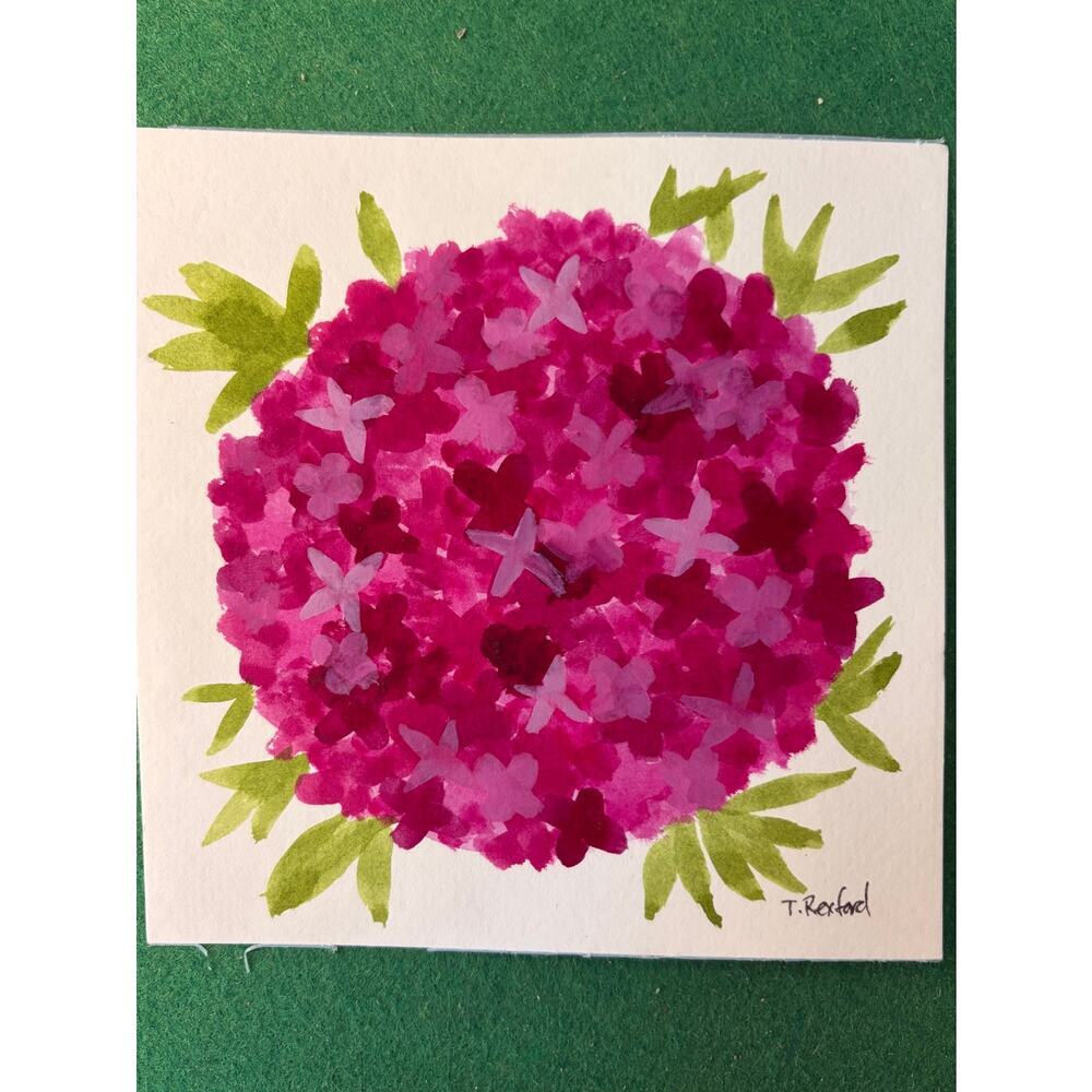Hand painted watercolor original painting hydrangea magenta pink